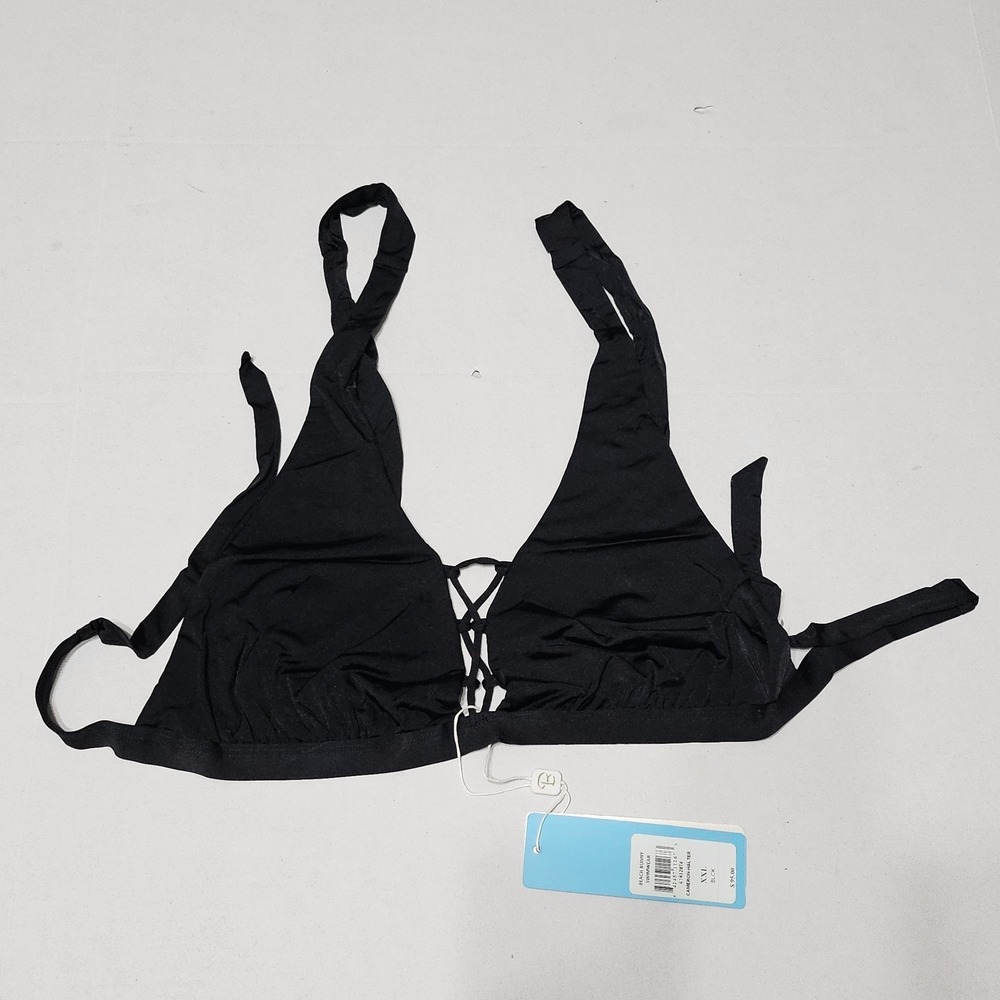 Beach Bunny Cameron Halter Bikini Top Black Lace Up XXL New